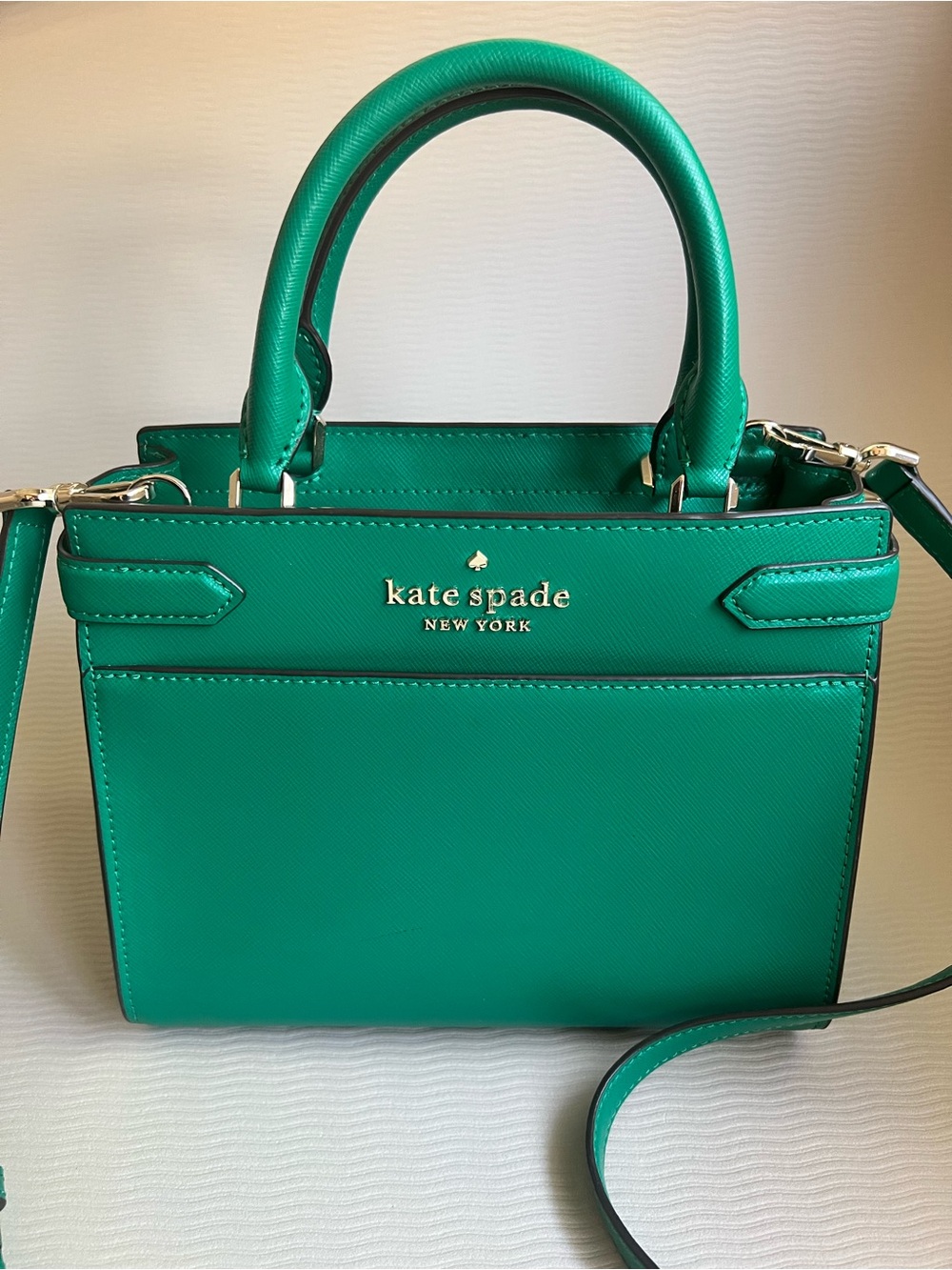 Kate Spade Staci Medium Satchel Green Saffiano Leather Crossbody Bag